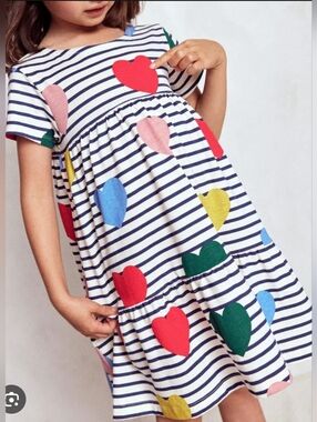 Mini Boden Ariel Twirly Jersey Dress Size 11/12 Hearts Colorful Pockets Cotton